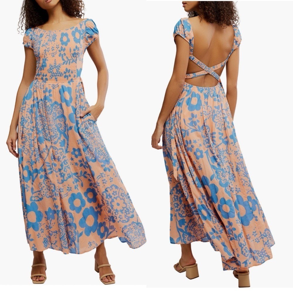 Free People Ultraviolet Maxi Dress, Size Small, Pale‎ Pink/Blue NWT